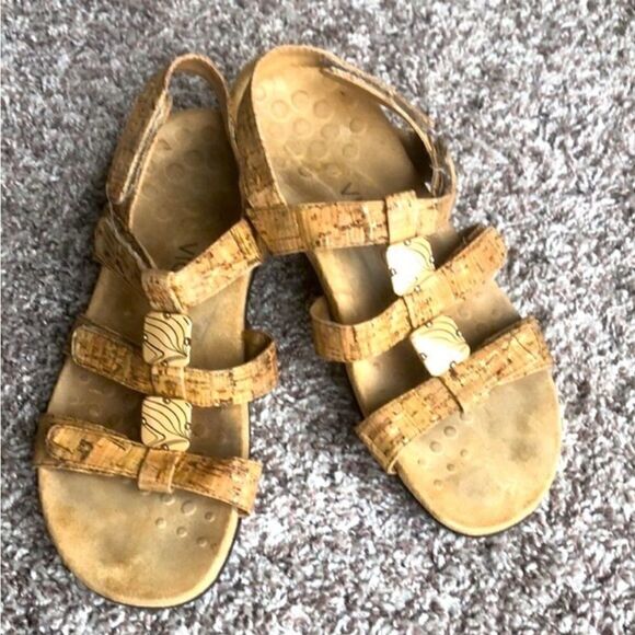 Vionic Strappy Comfort Leather Cork Sandals - Picture 3 of 10